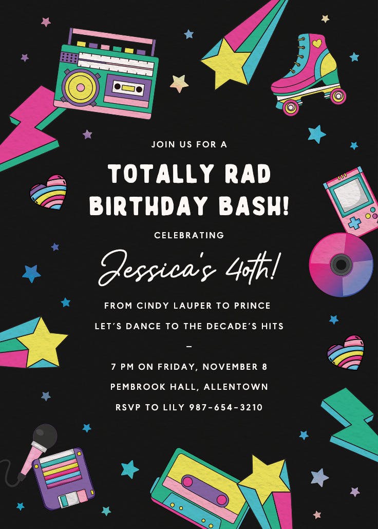Radical 80s - invitación de cumpleaños