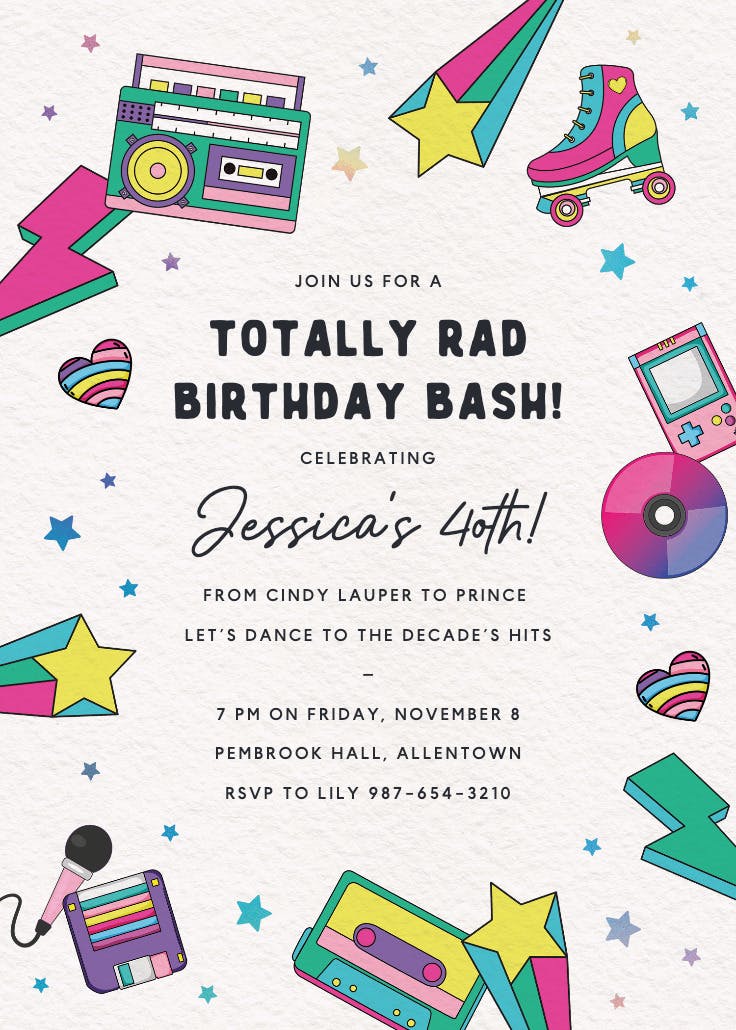 Radical 80s - invitación de cumpleaños