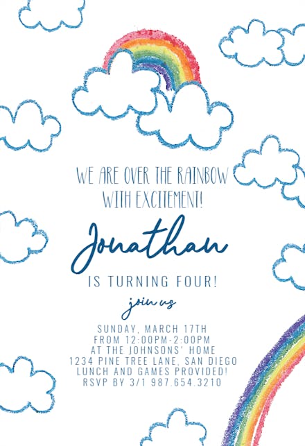 Hand Drawn Rainbows - Birthday Invitation Template (Free) | Greetings ...