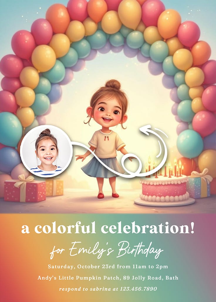 Rainbow balloon arch - printable party invitation