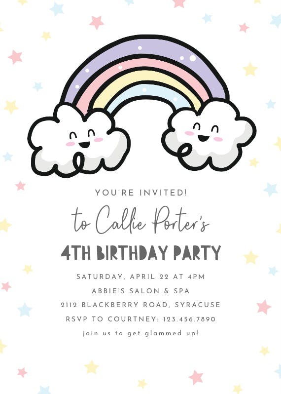 Rainbow clouds - printable party invitation