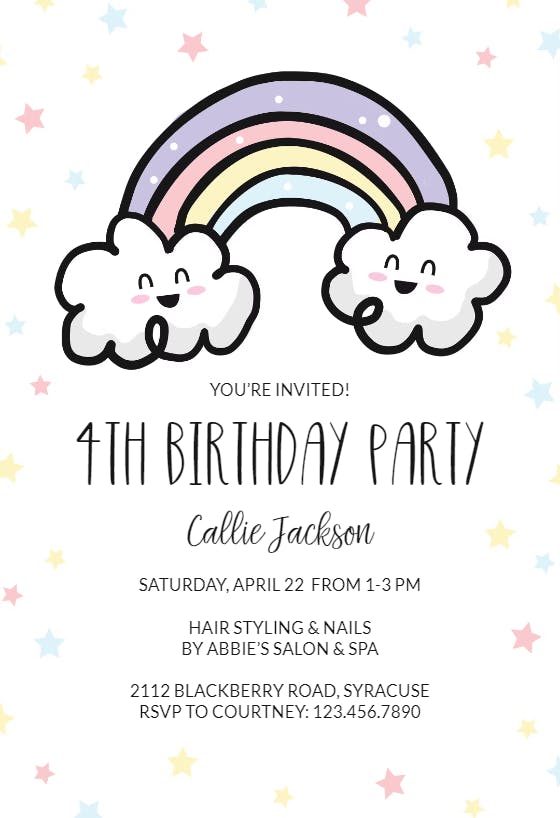 Rainbow Clouds - Birthday Invitation Template (Free) | Greetings Island