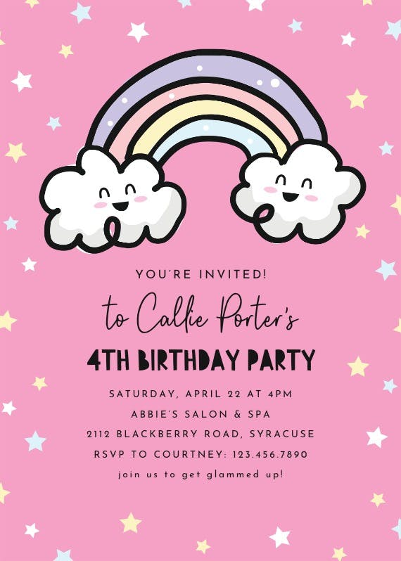 Rainbow clouds - printable party invitation