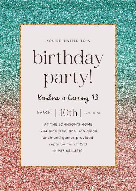 Rainbow Glitter - Birthday Invitation Template | Greetings Island