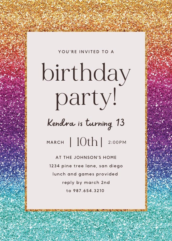 Rainbow glitter - printable party invitation