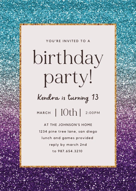 Rainbow glitter - party invitation