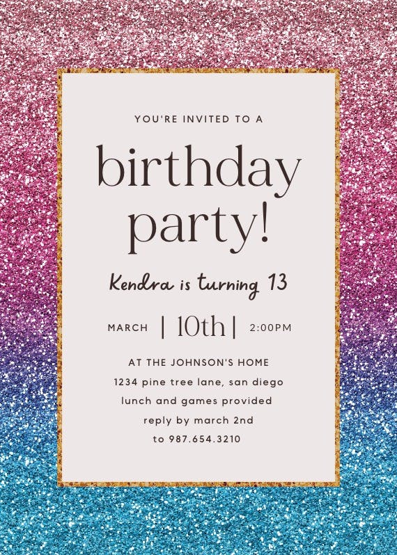 Rainbow glitter - printable party invitation