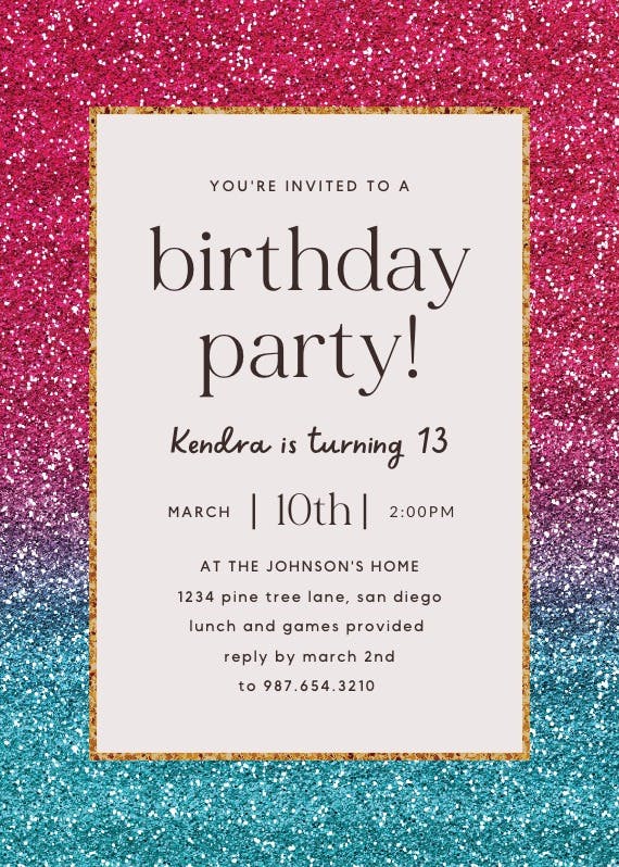 Rainbow glitter - birthday invitation
