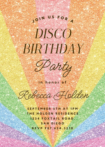 Rainbow glitter - birthday invitation