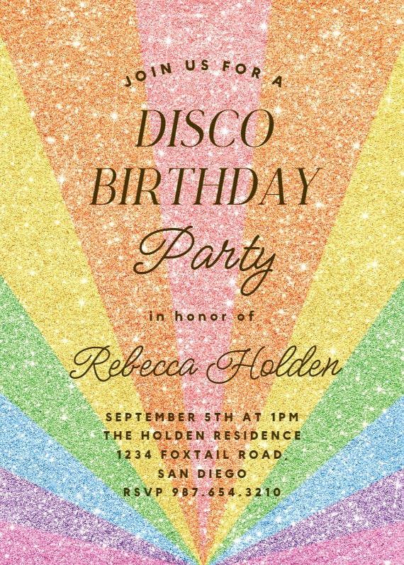 Rainbow glitter - birthday invitation