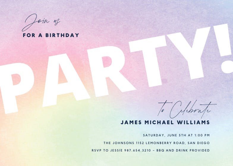 Rainbow party -  invitación de fiesta