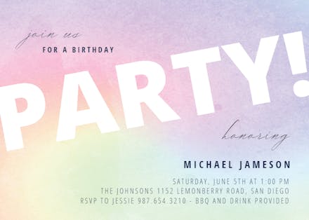 Rainbow Party - Birthday Invitation