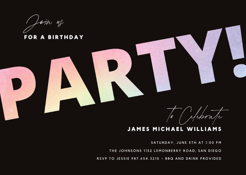 Rainbow party - party invitation
