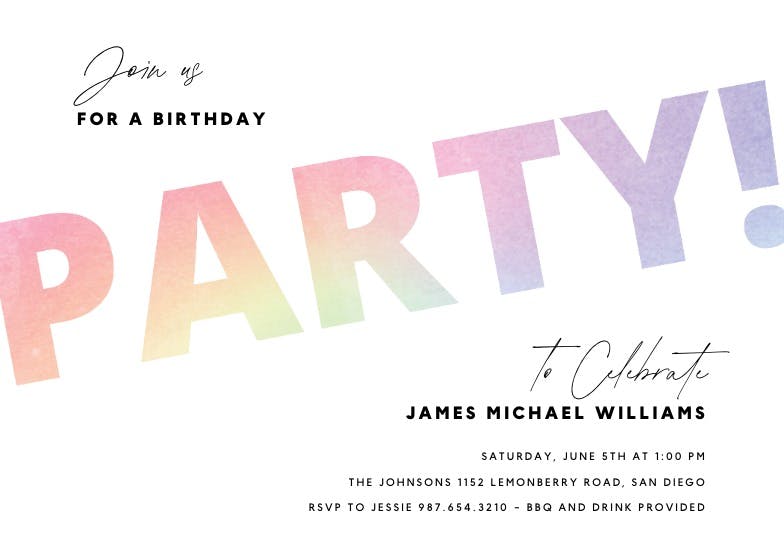 Rainbow party - birthday invitation