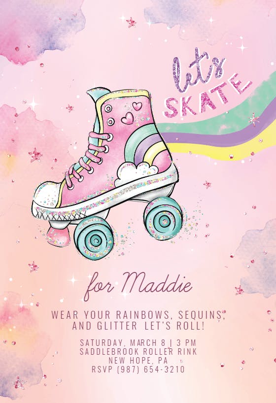 Rainbow skate - party invitation