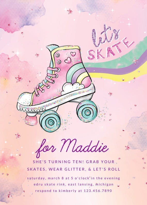 Rainbow skate - invitación de cumpleaños