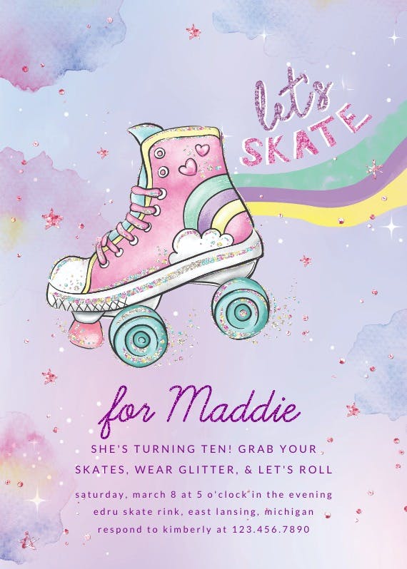 Rainbow skate - invitación de cumpleaños