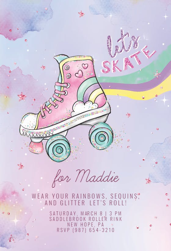 Rainbow skate - birthday invitation