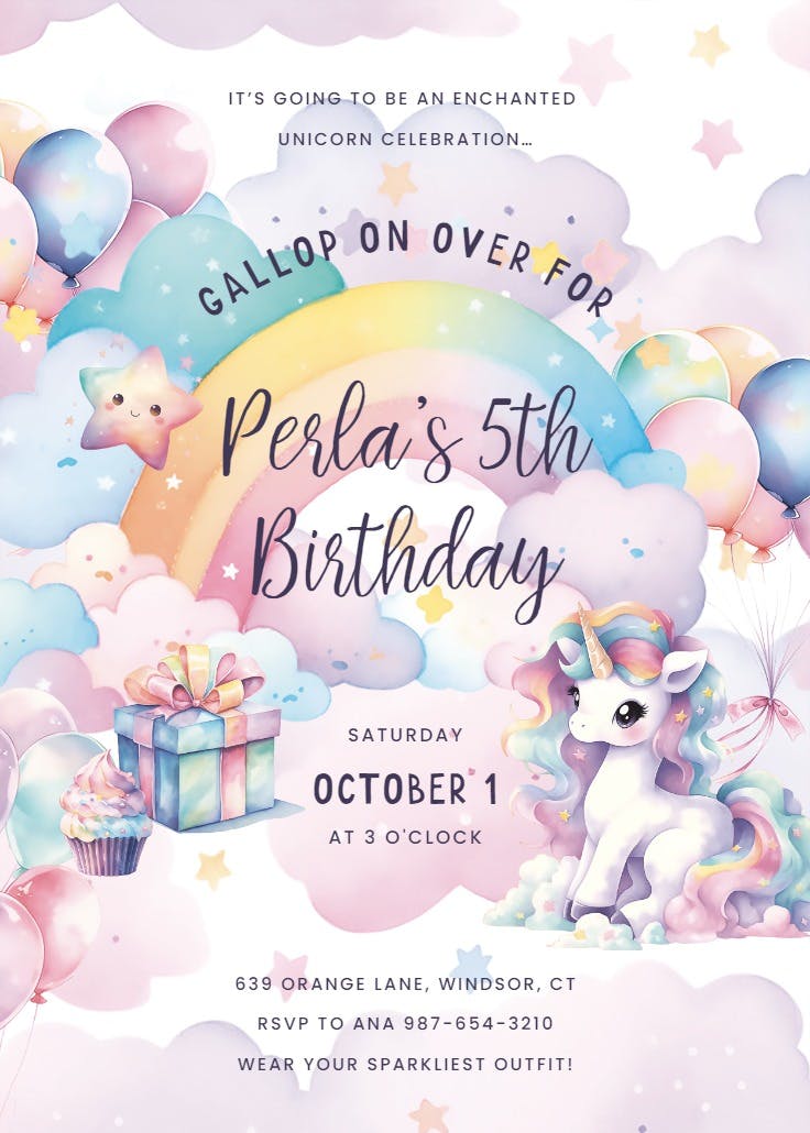 Rainbows and magic - birthday invitation