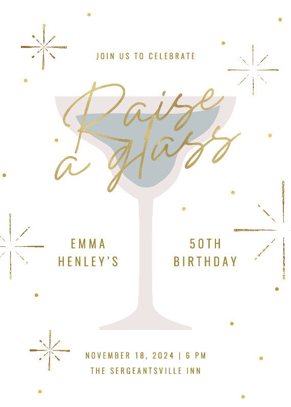 Raise a glass - invitación de cumpleaños