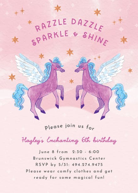 5 - 12 or 14 Unicorn Birthday Invitation Cards Ref 461