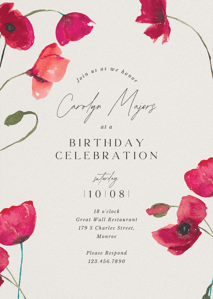 Red poppies - birthday invitation