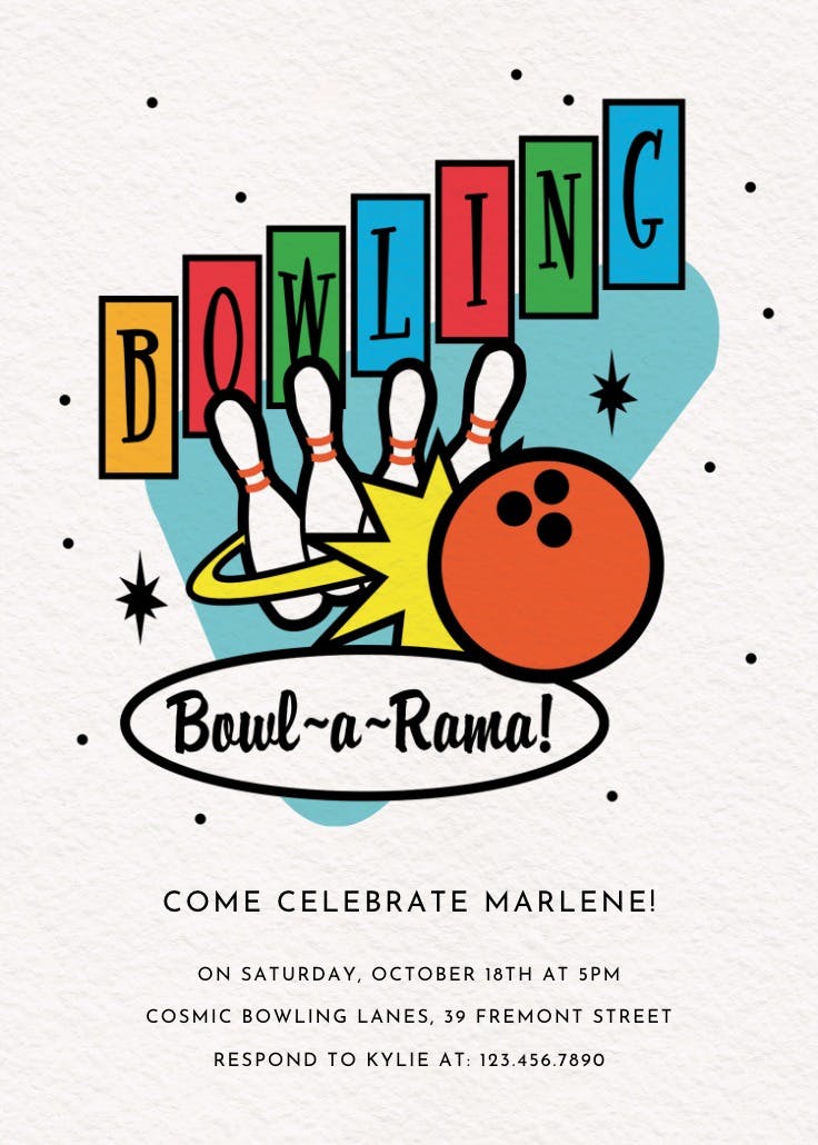 Retro bowling alley -  invitación de cumpleaños