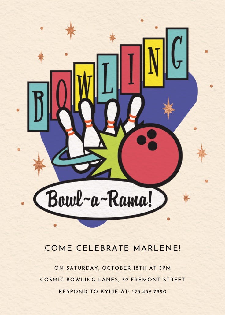 Retro bowling alley - invitation