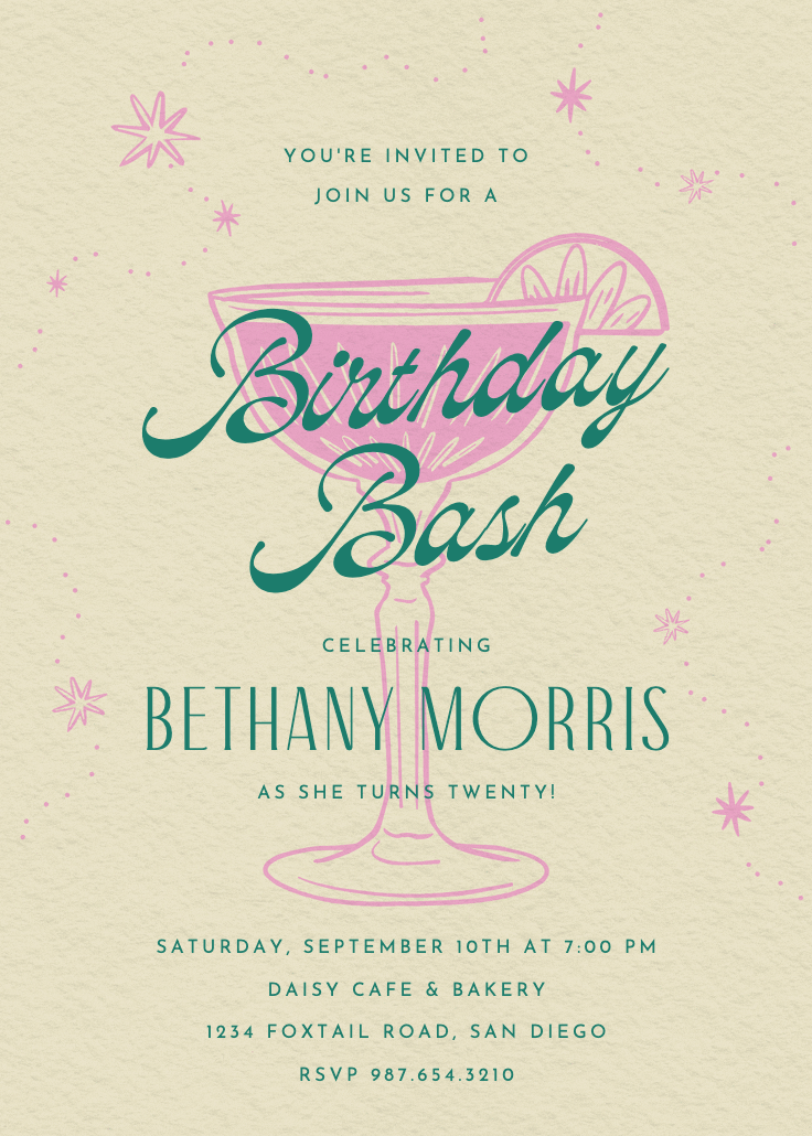 Retro drinks - birthday invitation