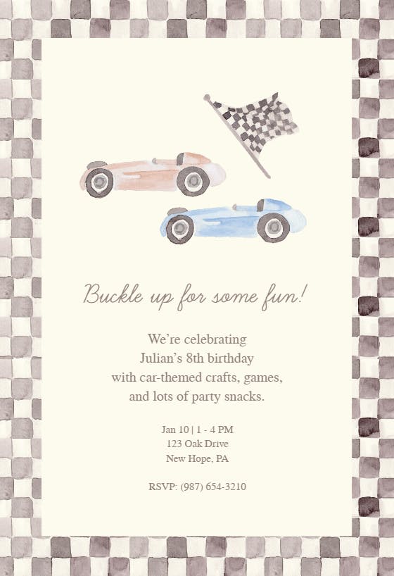 Roadster birthday - sports & games invitation
