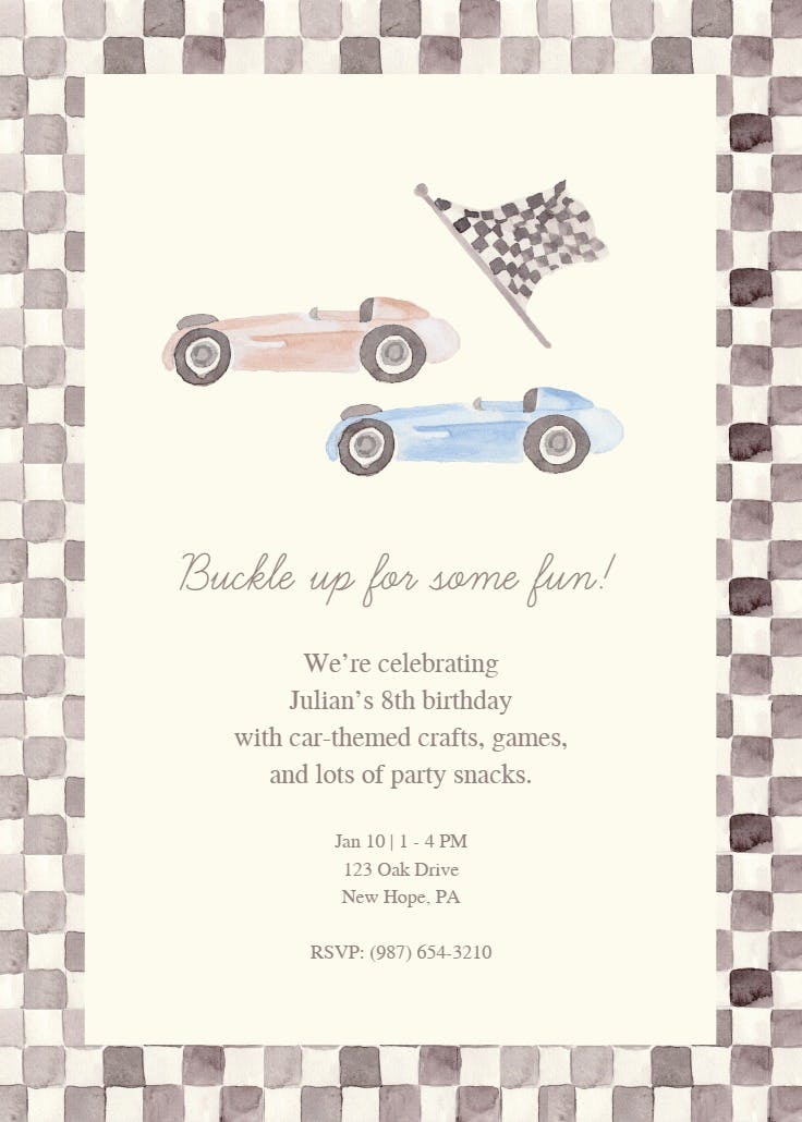 Roadster birthday - invitación para fiesta