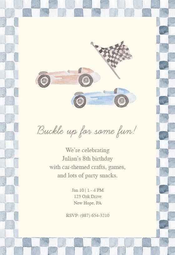 Roadster birthday - invitation