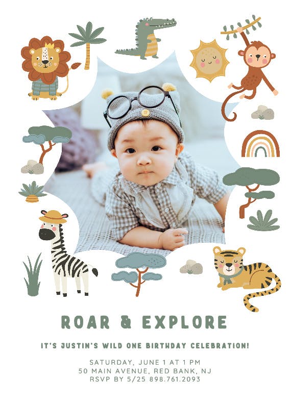 Roar & explore -  invitación de fiesta