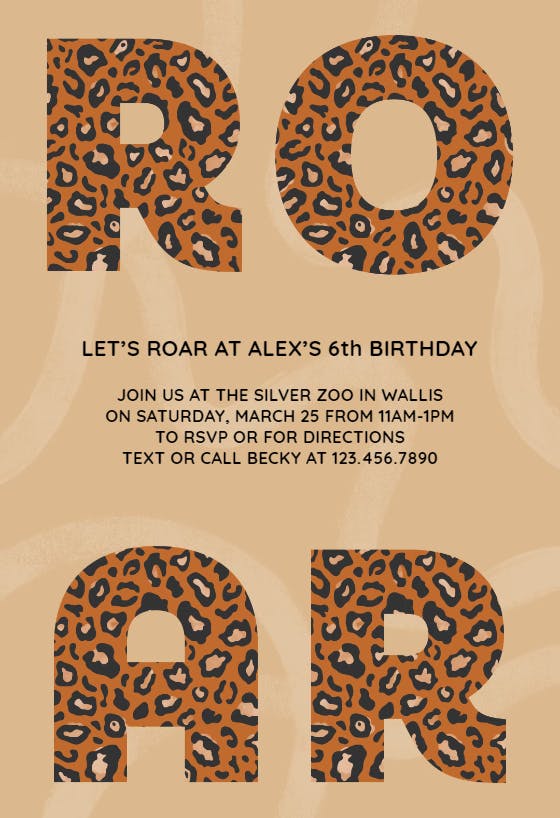 Roar typo -  invitación de cumpleaños