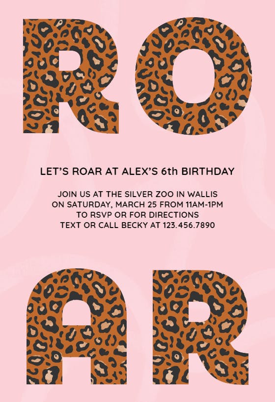 Roar typo -  invitación de cumpleaños
