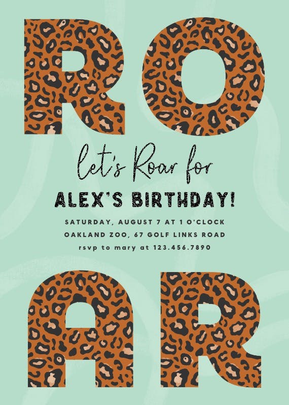 Roar typo - birthday invitation