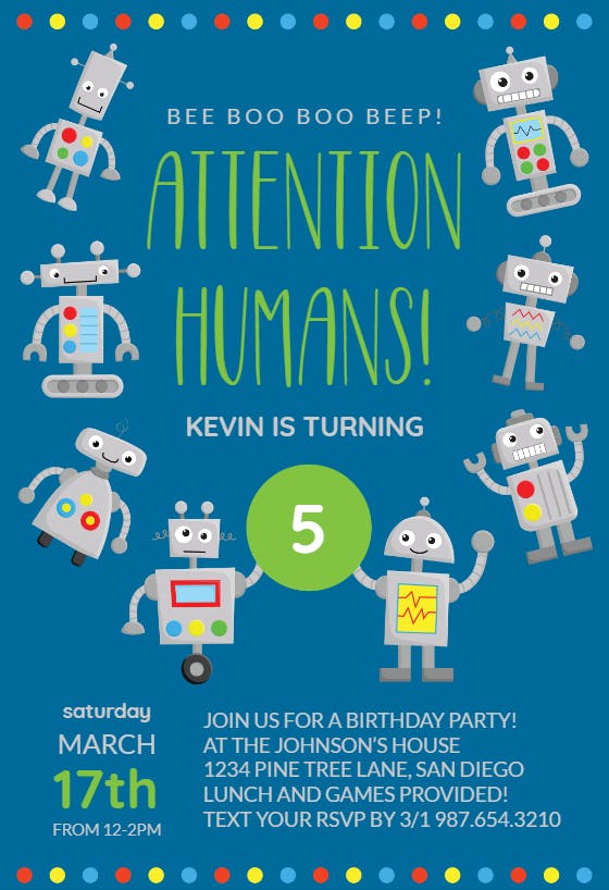 Robots -  invitación de cumpleaños