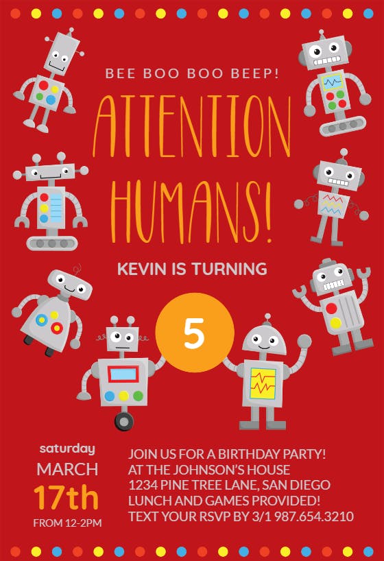 Robots - birthday invitation