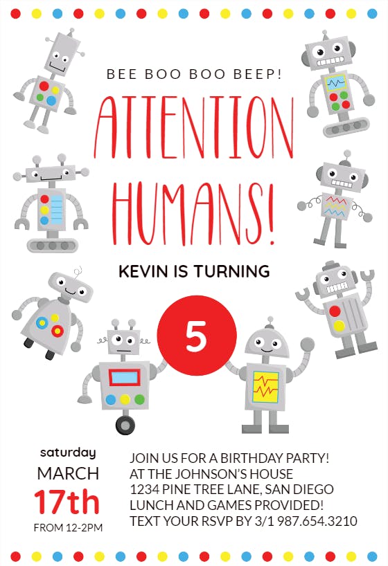 Robots - birthday invitation