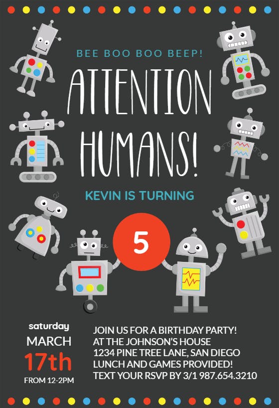 Robots -  invitación de cumpleaños