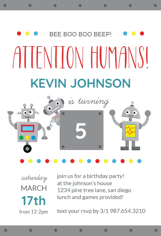 Happy robots - printable party invitation
