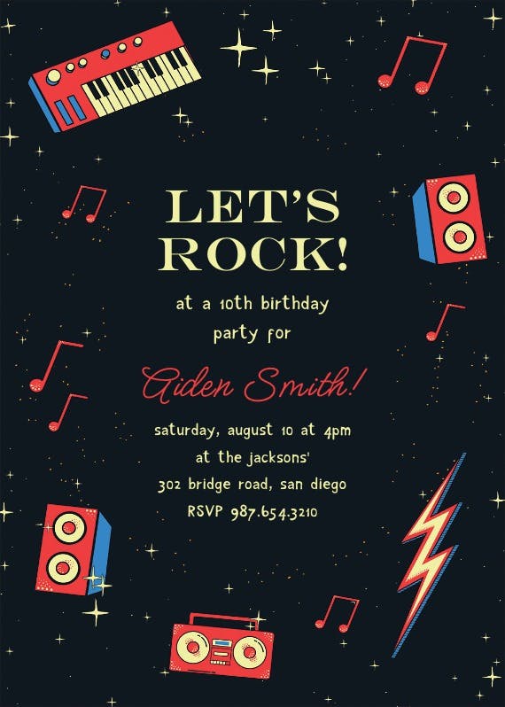 Rock music party - birthday invitation