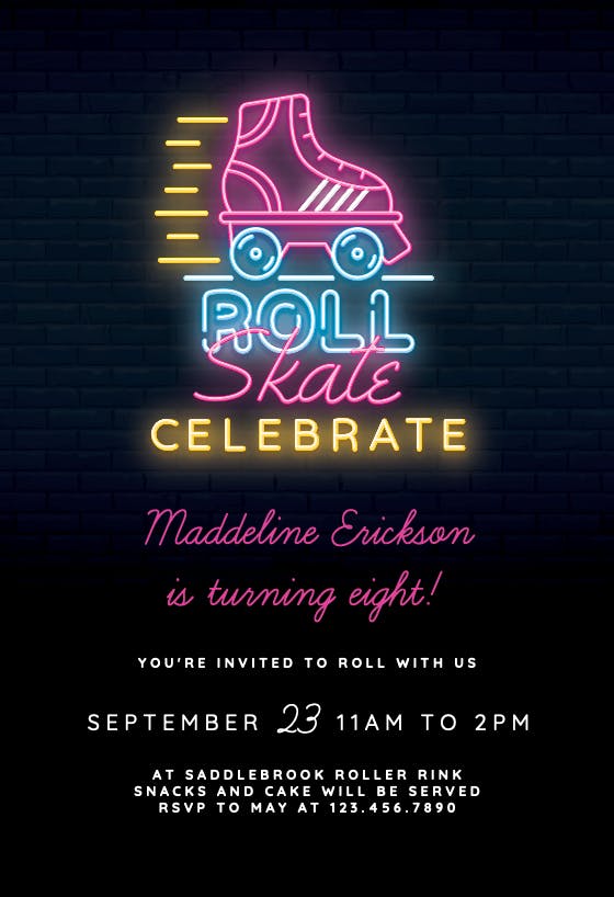 Roll skate celebrate -  invitación de cumpleaños
