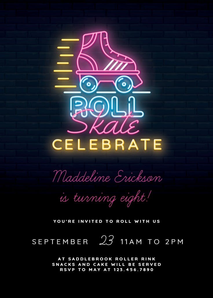 Roll skate celebrate - birthday invitation