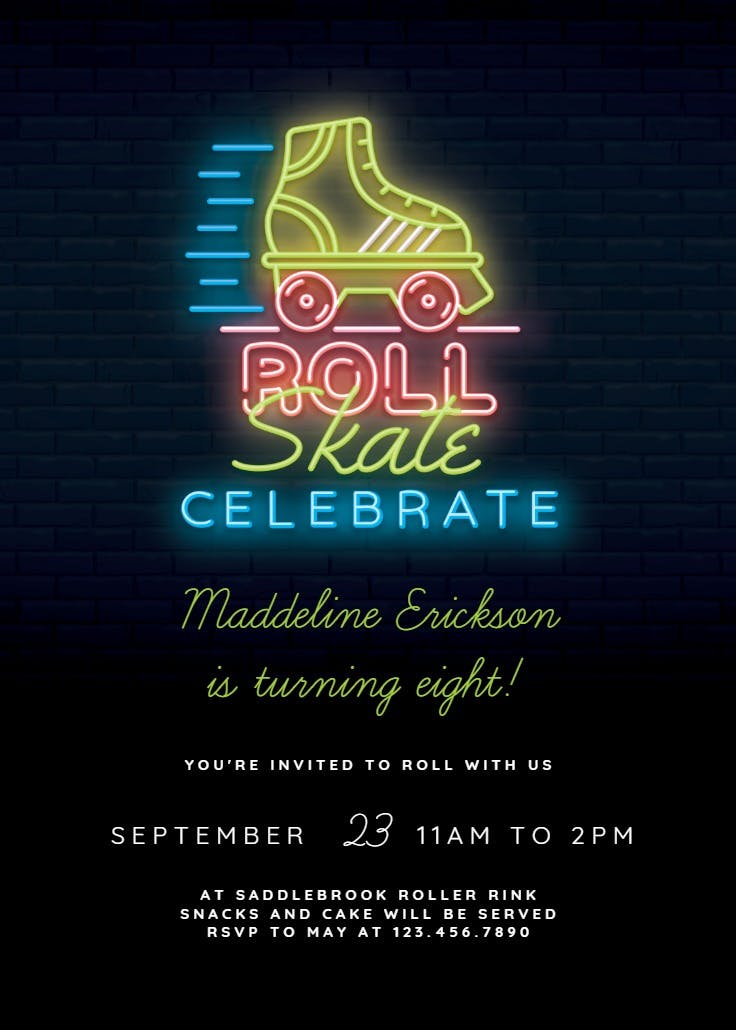 Roll skate celebrate - birthday invitation