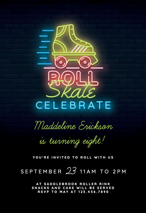 Roll skate celebrate - birthday invitation
