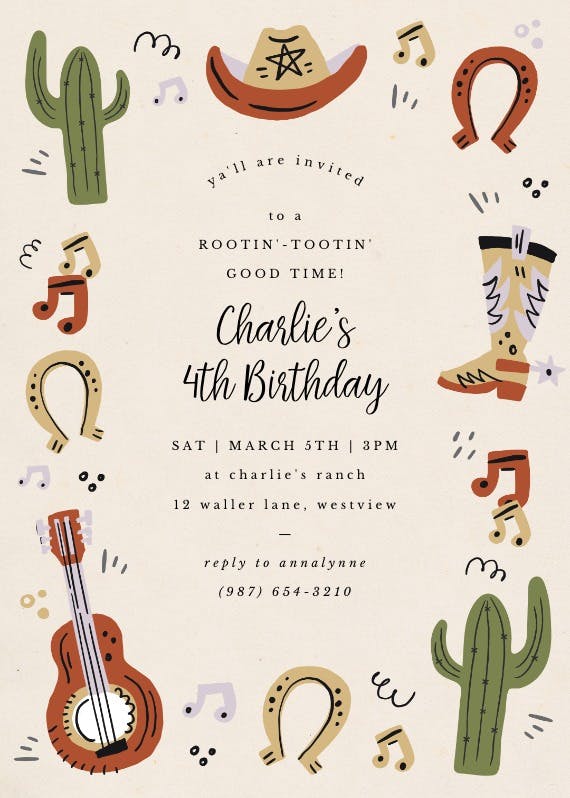 Rootin tootin birthday -  invitación para todos los días