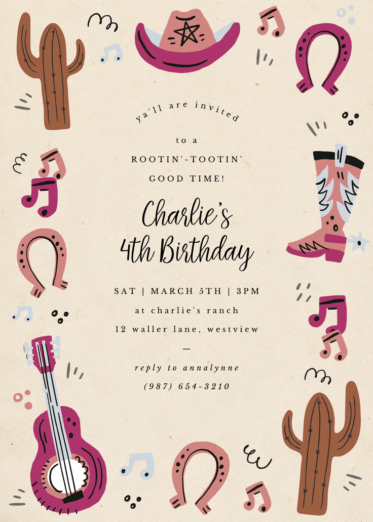 Rootin tootin birthday - invitación de cumpleaños
