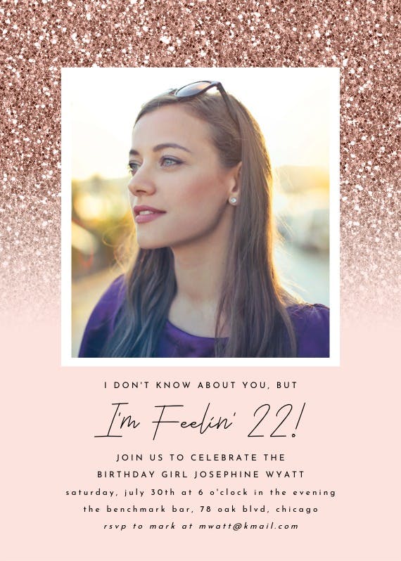 Rose glam -  invitación de fiesta de cumpleaños con foto