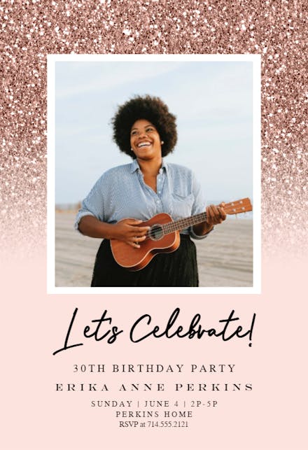 Rose Gold Glitter - Birthday Invitation